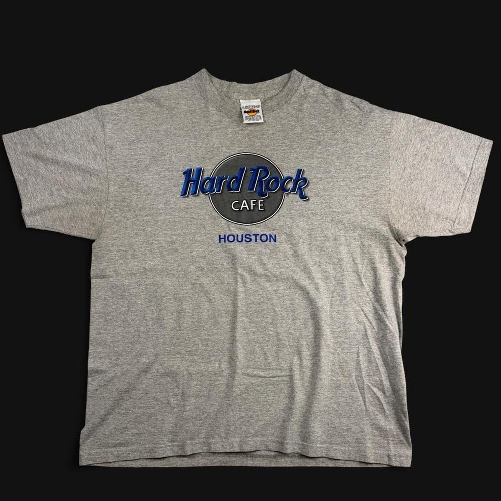 Vintage Hard Rock Cafe Houston Gray T-Shirt Mens XL Blue Logo Tee Y2K 90s
